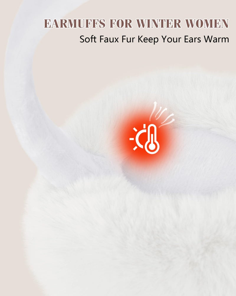 YSense Winter Earmuffs Ear Warmers for Women Fur Adjustable Foldable Ear Muffs Gloves White Earmuffs Gifts - Image 4